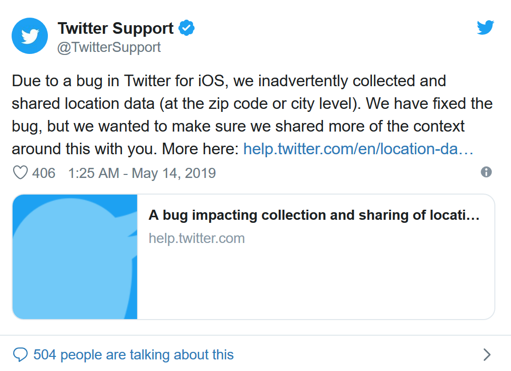 Twitter 公开会将用户位置数据共享出去的漏洞 第1张